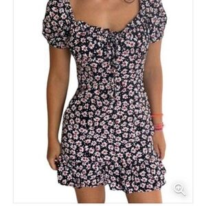 Zara black floral mini dress with white and red daisies Size Small Like New